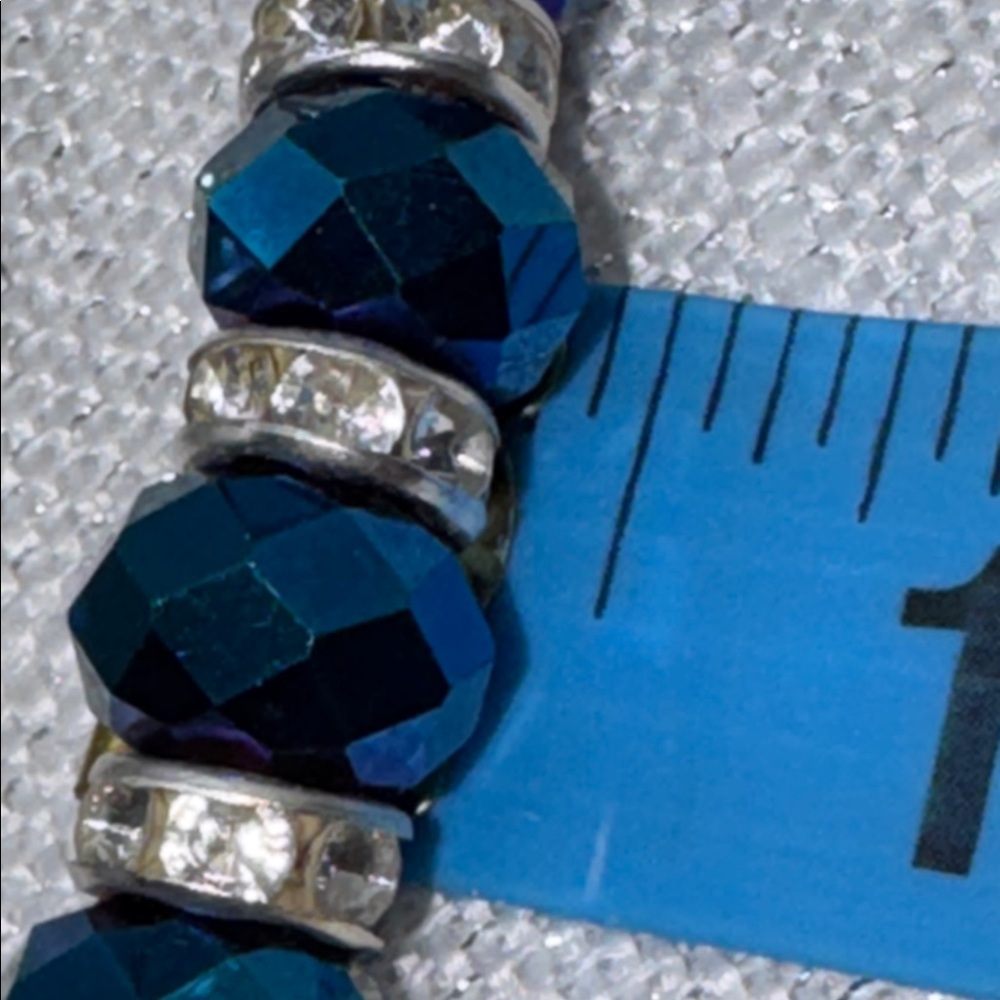 necklace & earring set clear rhinestone spacers blue beads magnetic clothes NEW - Picture 4 of 7
